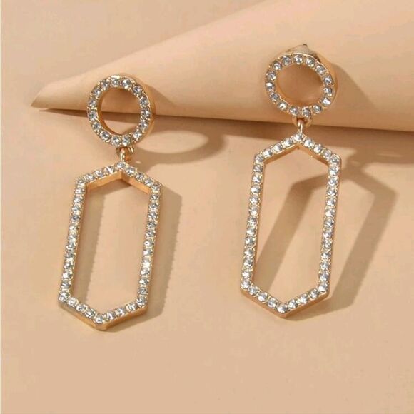 💖 2/$30 Rhinestones geometric gold drop cocktail wedding formal earrings - Picture 13 of 15